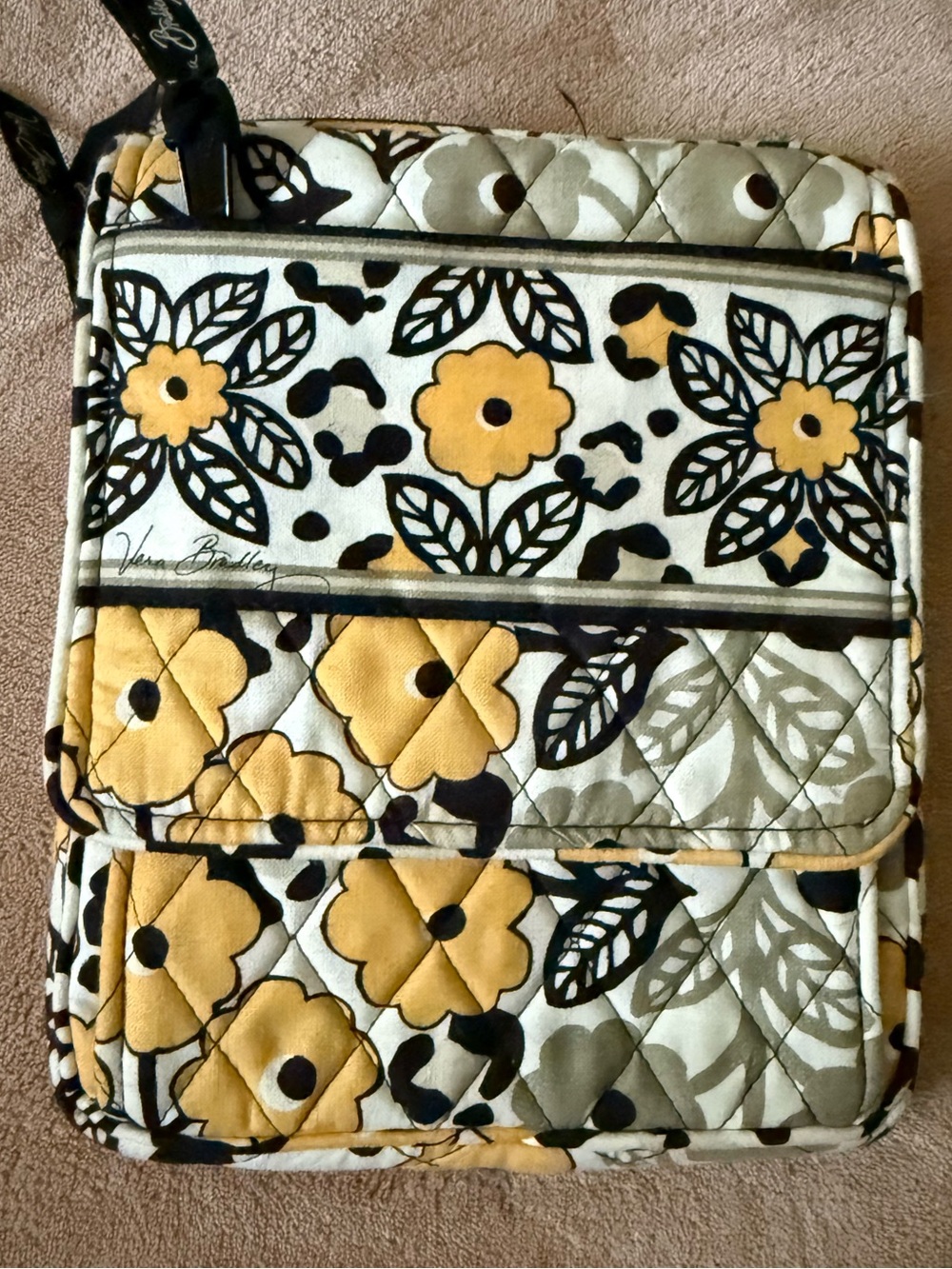 Vera Bradley Quilted Floral Cosmetic Bag - Yellow, Black & Cream